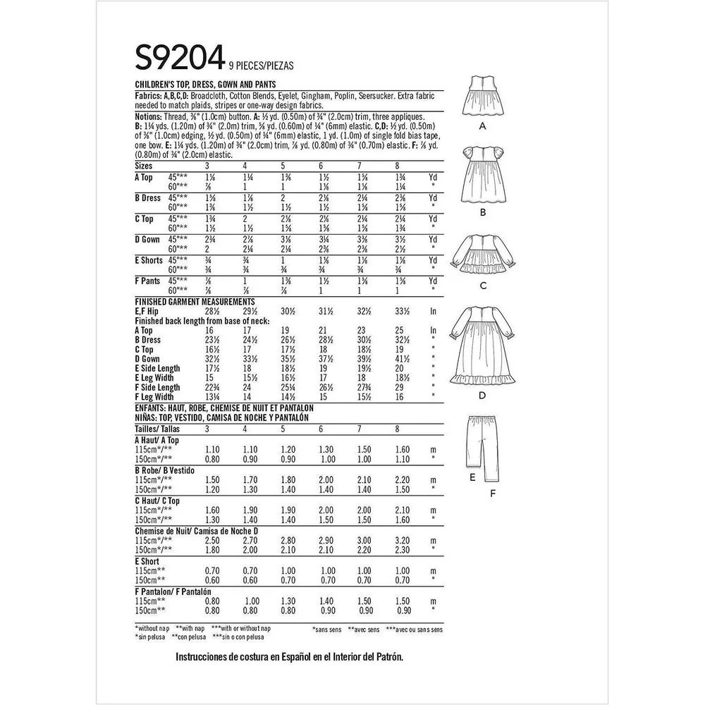 Simplicity Sewing Pattern‎ 9204 10699 Girls Pajamas Nightclothes Size 3-8